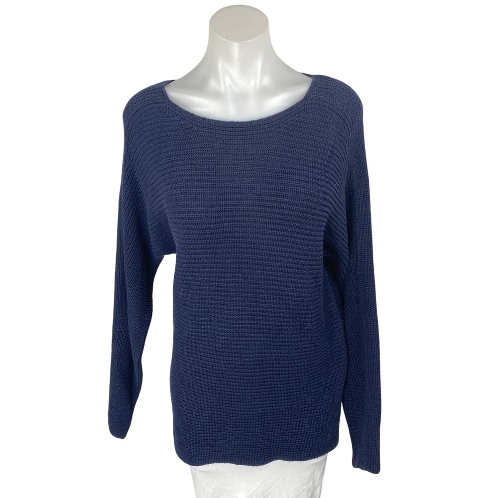 Ann Taylor LOFT Women's Blue Ribbed Knit Long Dolman Sleeve Tunic Sweater Top S